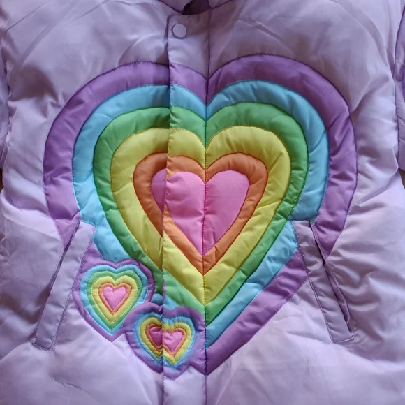 Lola + The Boys Rainbow Pastel Heart Puffer Jacket / Size 8 - Picture 4 of 17
